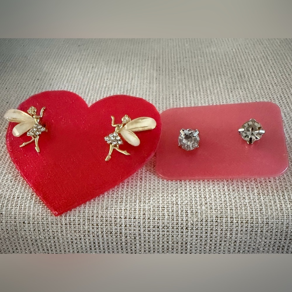 Bee and Crystal Stud Earring Set in Gold and Clear